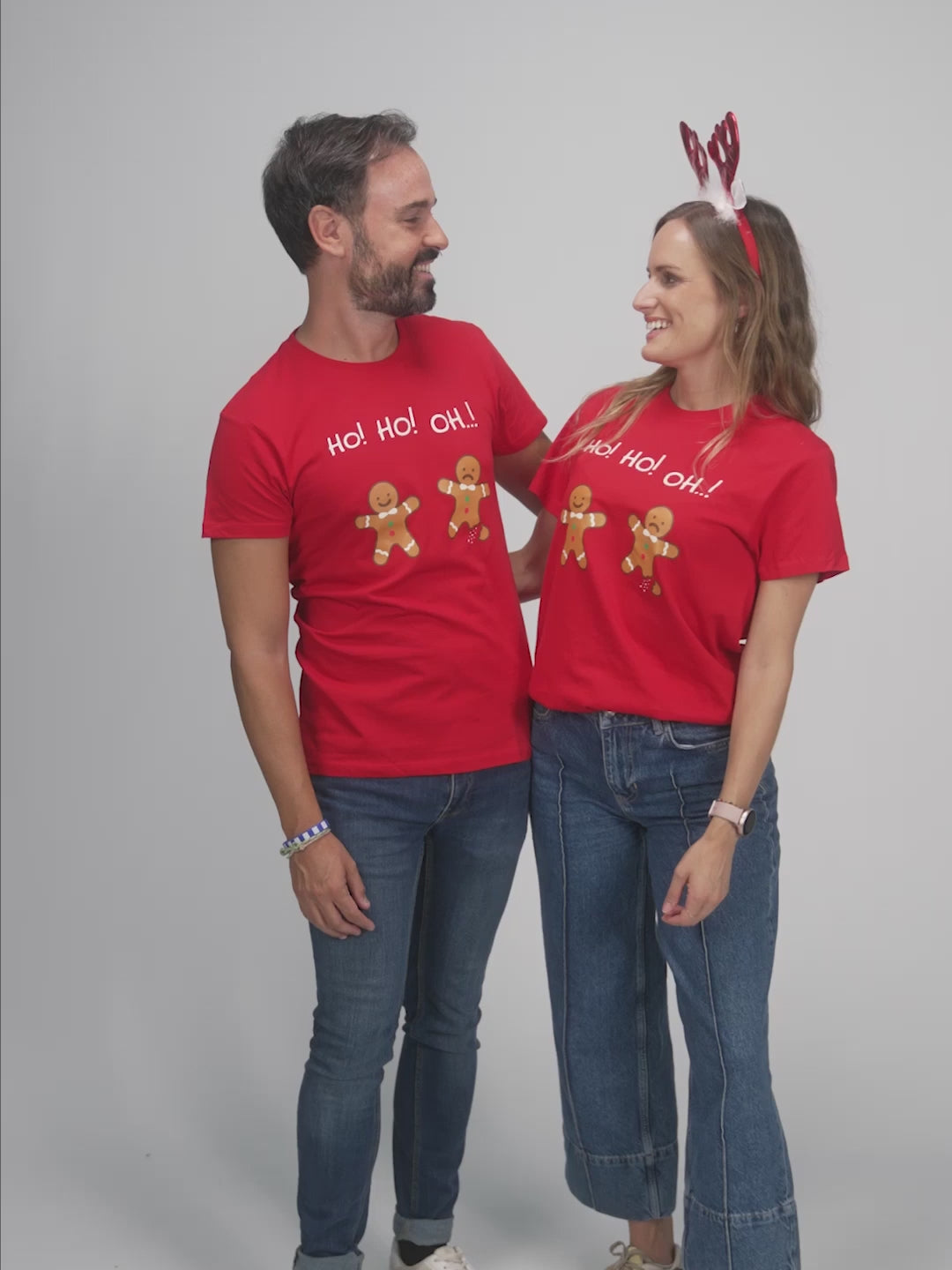 Red Mens and Womens Christmas T-Shirt with Gingerbreads