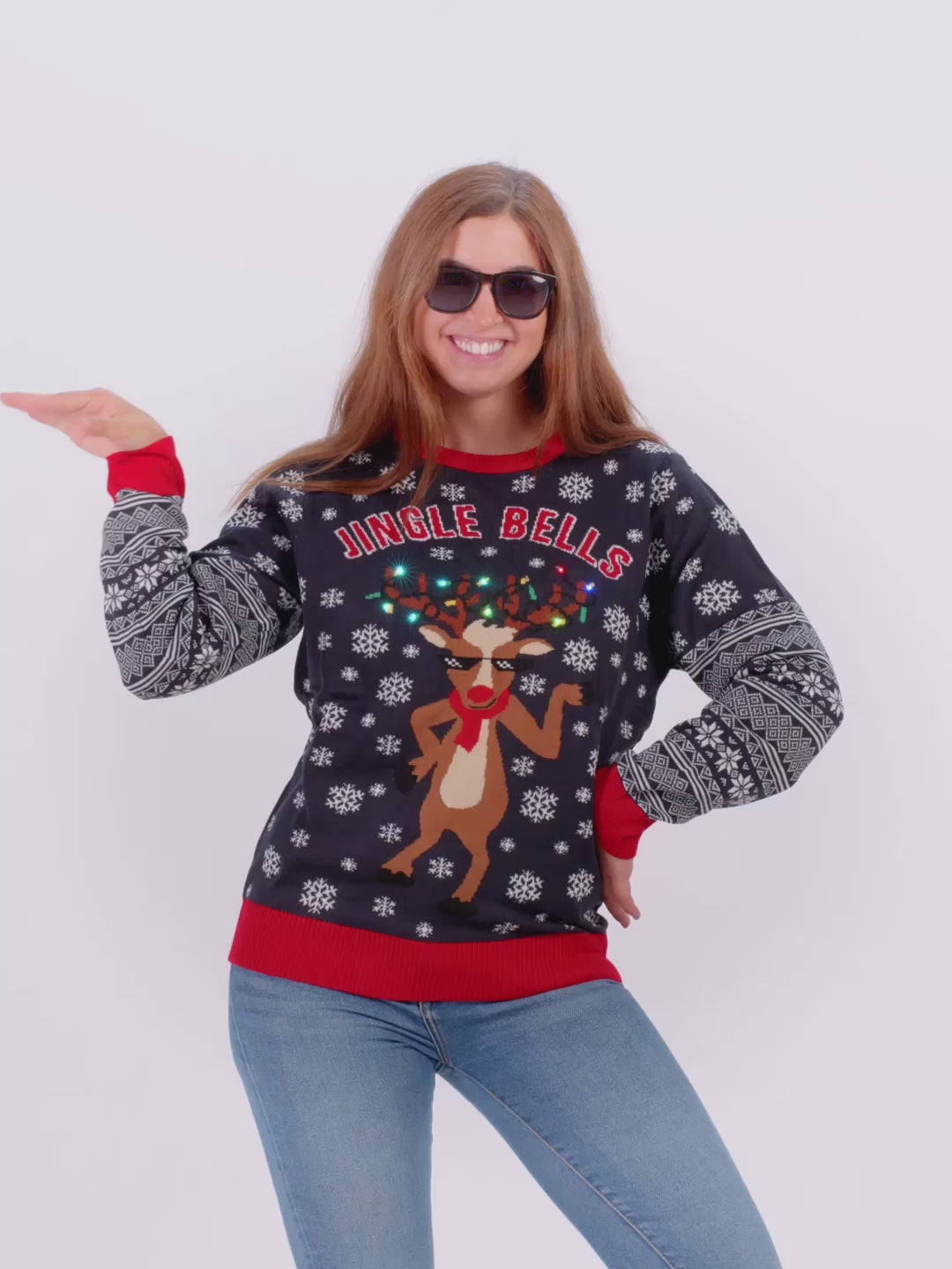 Womens Mens LED light-up Christmas Jumper "Jingle Bells"