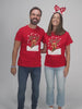 Red Mens and Womens Christmas T-Shirt with Rudolph Reindeer