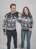 Blue Womens and Mens Christmas Jumper with Reindeers and Nordic Stars