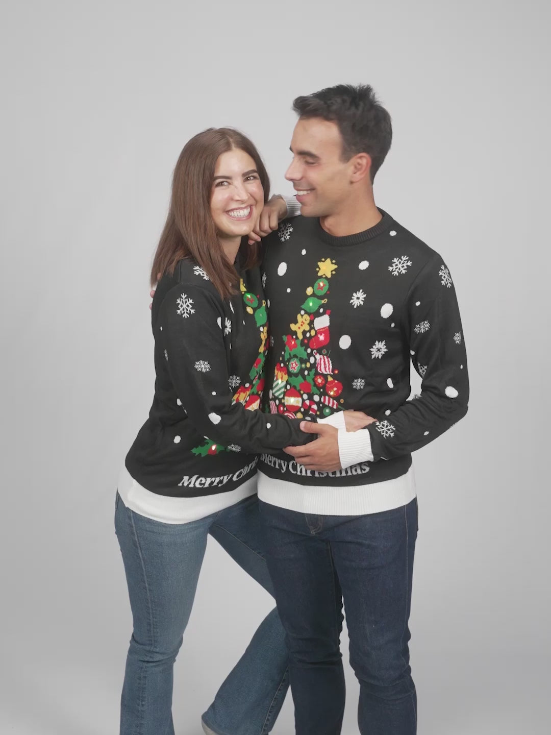 Christmas Tree LED light-up Womens and Mens Black Christmas Jumper