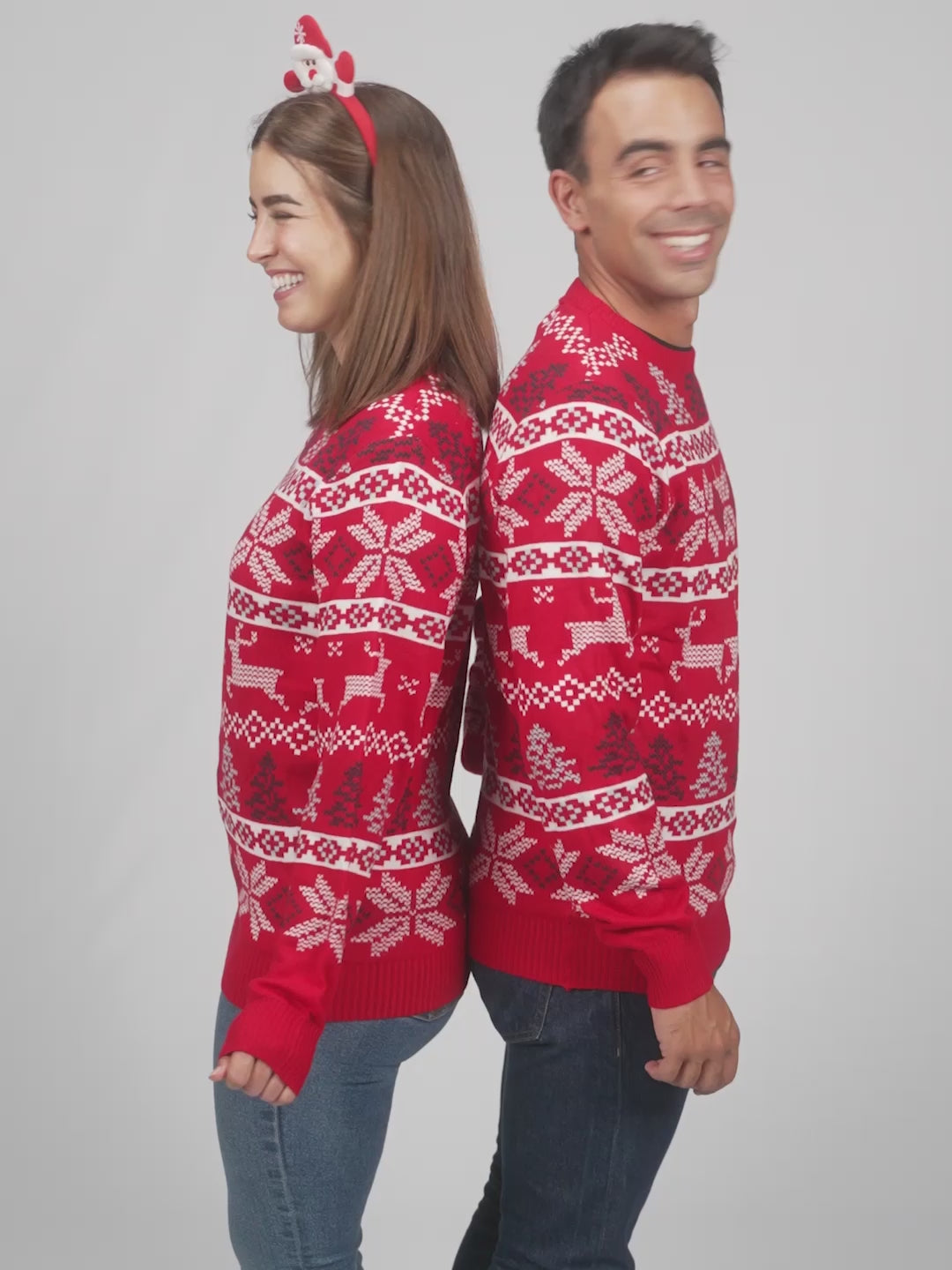 Classic Red Womens and Mens Christmas Jumper with Polar Stars