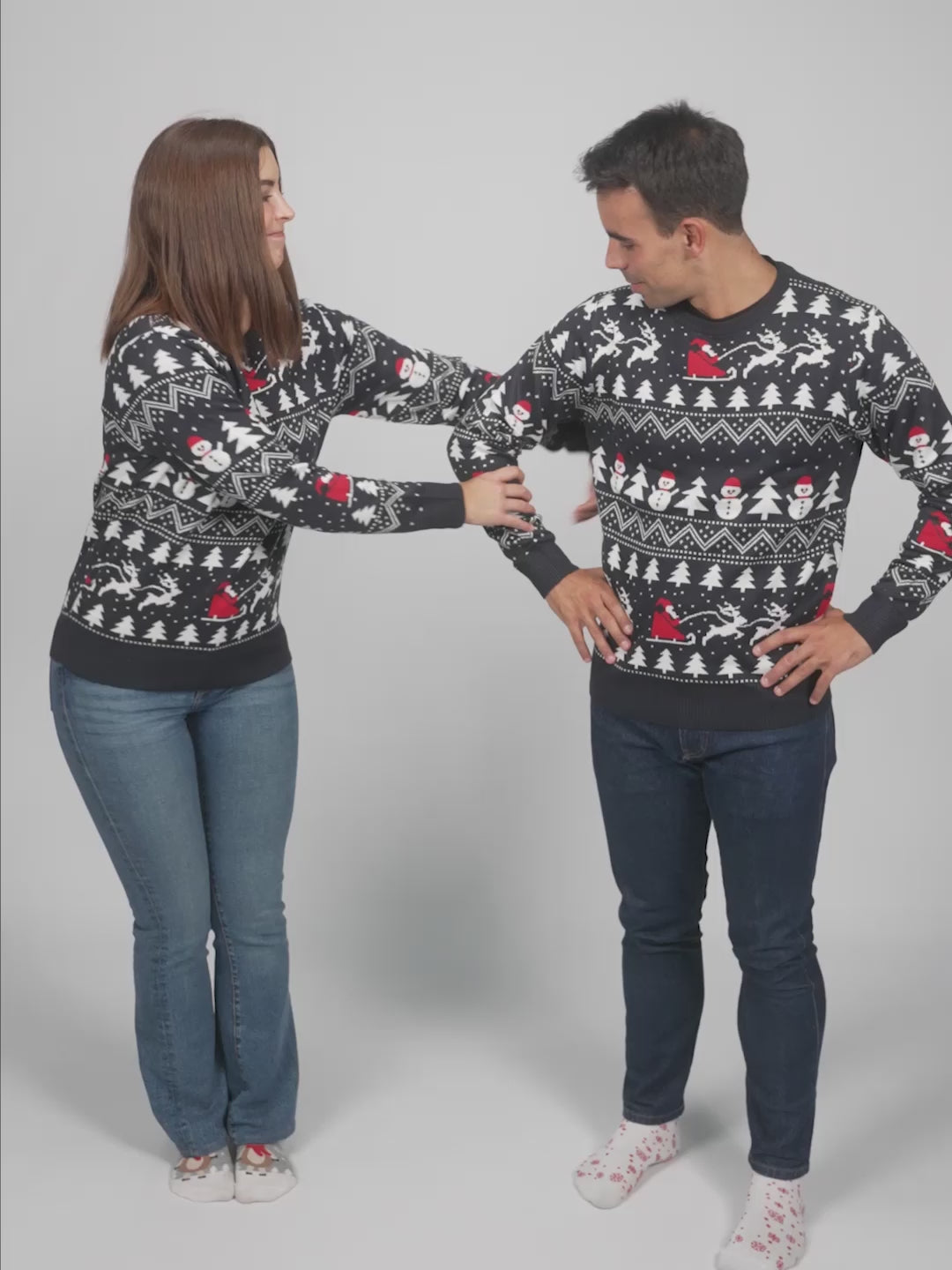 Womens and Mens Christmas Jumper with Trees, Snowmen and Santa