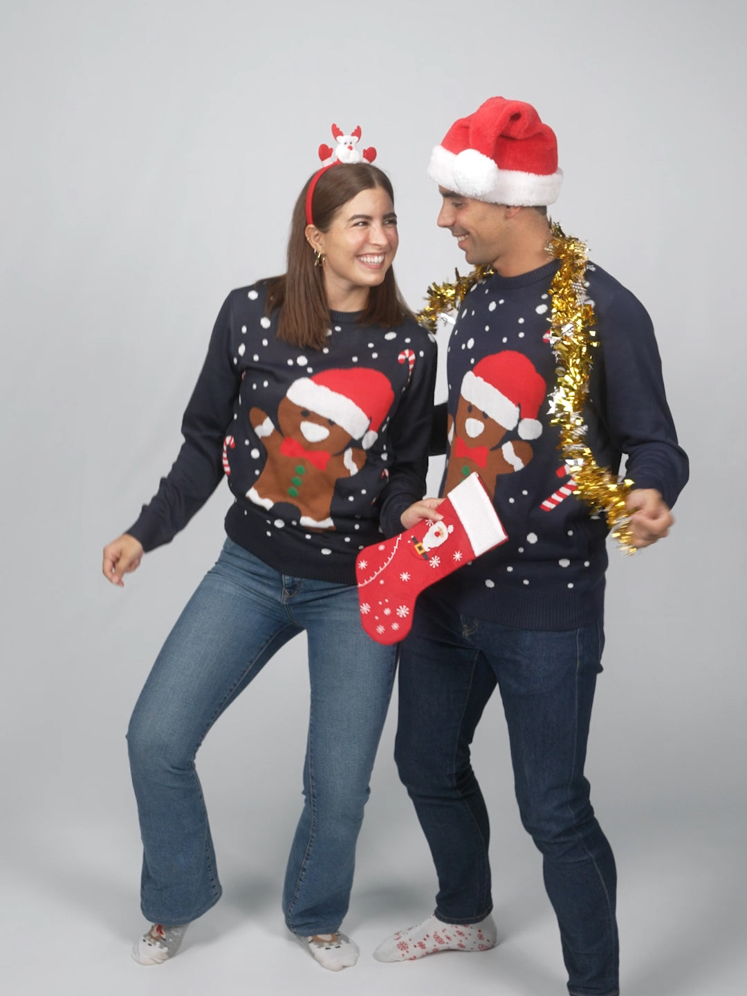 Gingerbread Womens and Mens Blue Christmas Jumper