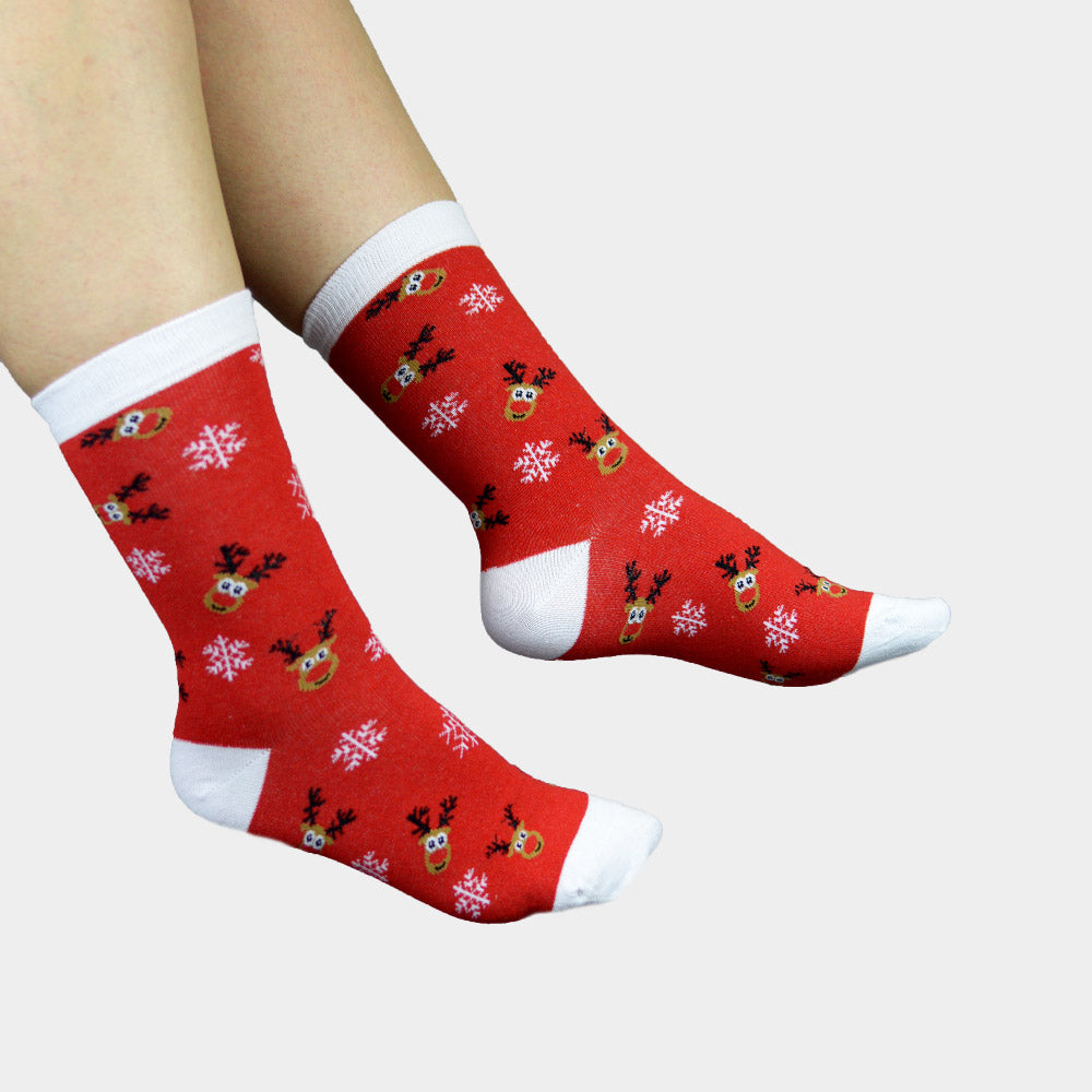 Red Christmas Socks with Rudolph the Reindeer