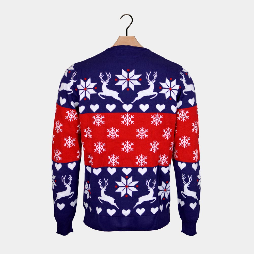 Reindeers and Hearts Red and Blue Men's Christmas Jumper 