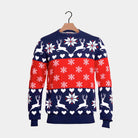 Red and Blue Men's Christmas Jumper with Reindeers and Hearts