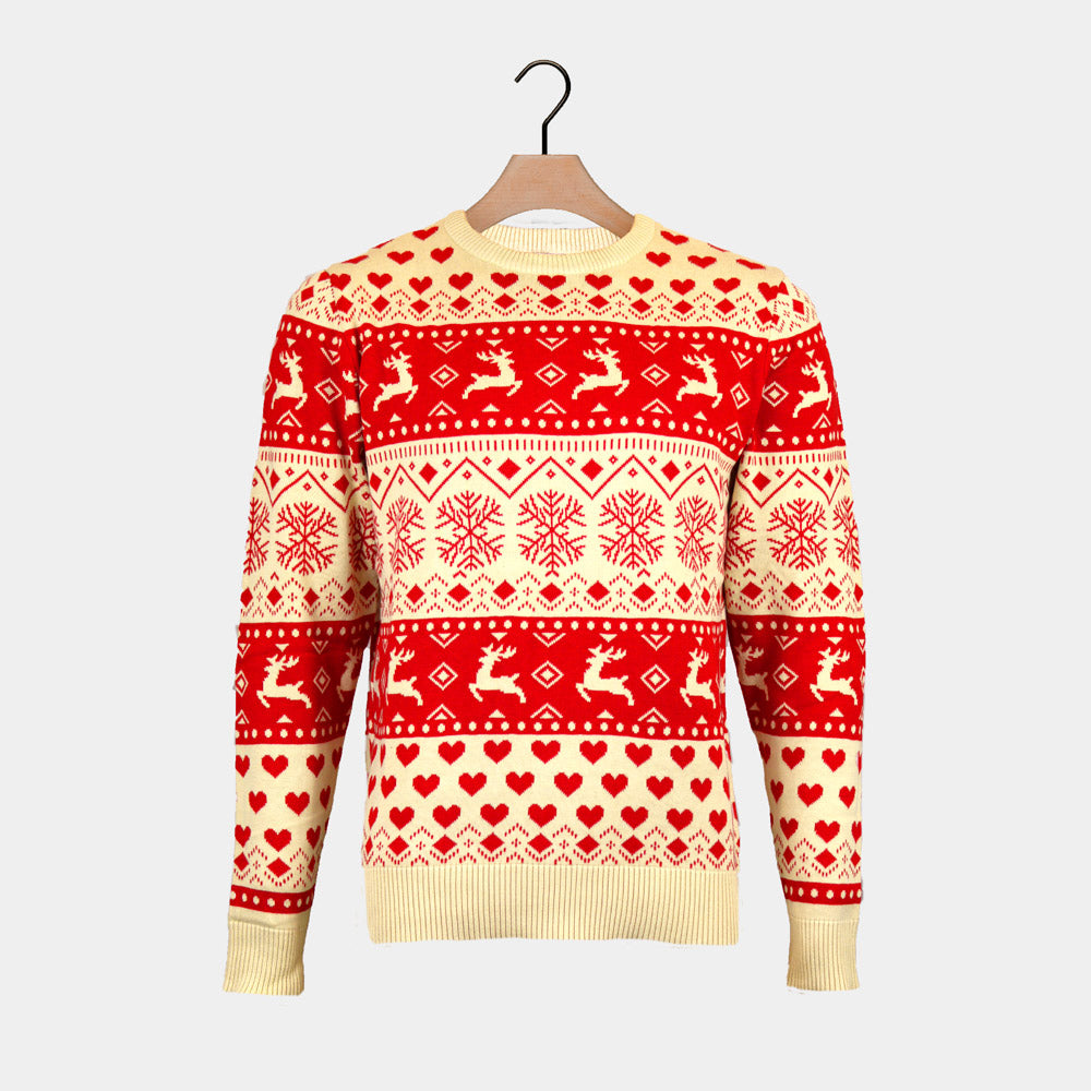 Red & Beige Couples Christmas Jumper with Hearts  Organic Cotton 
