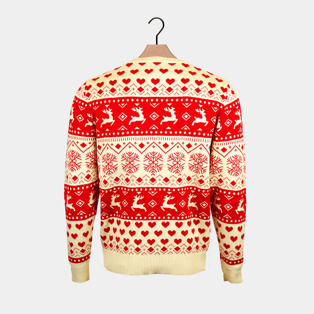 Red & Beige Mens Christmas Jumper with Hearts  Organic Cotton 
