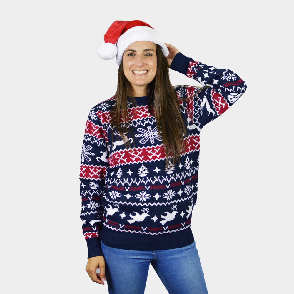 womens Red and Blue Strips Couple's Christmas Jumper