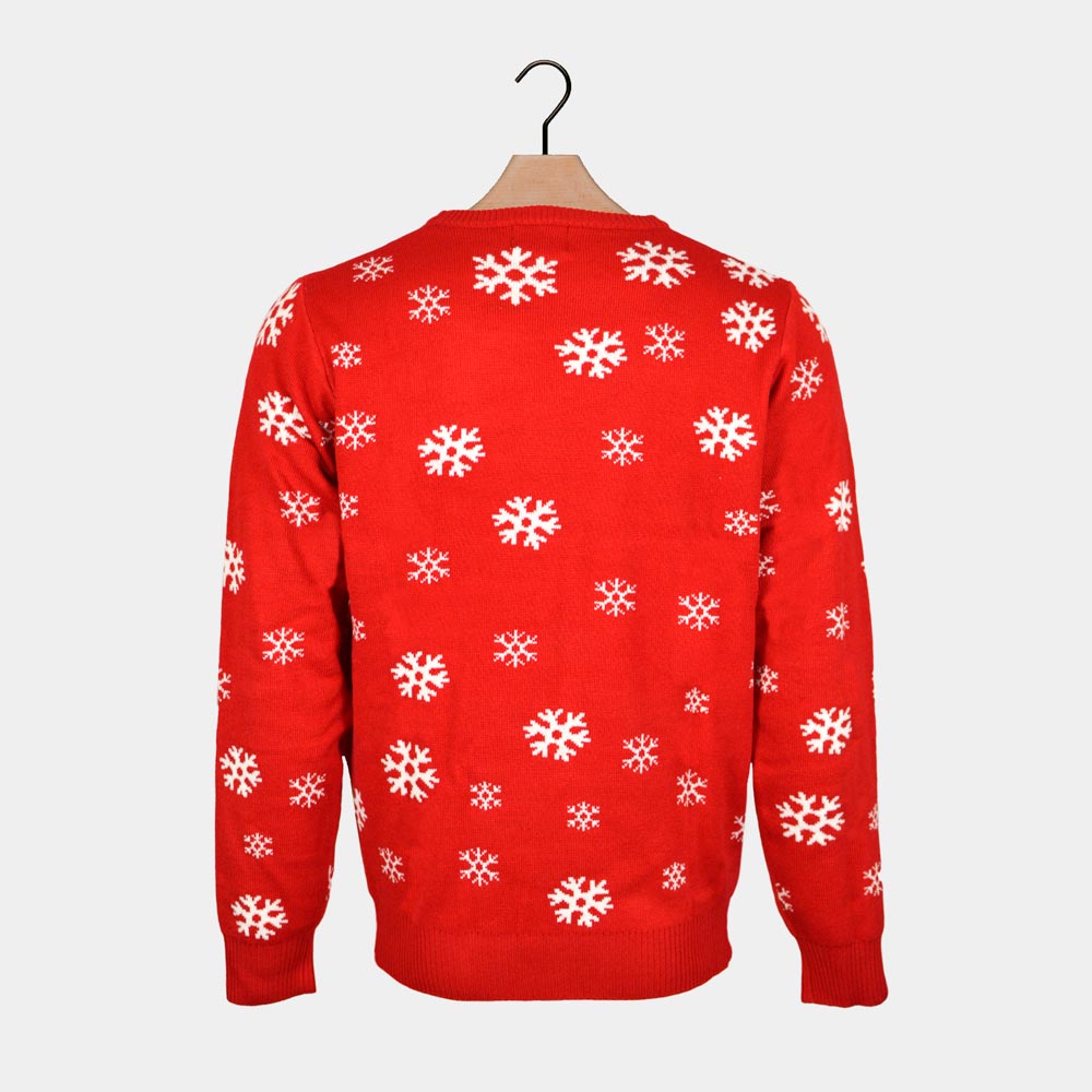 Red Back Christmas Jumper with Santa and Reindeer Greeting