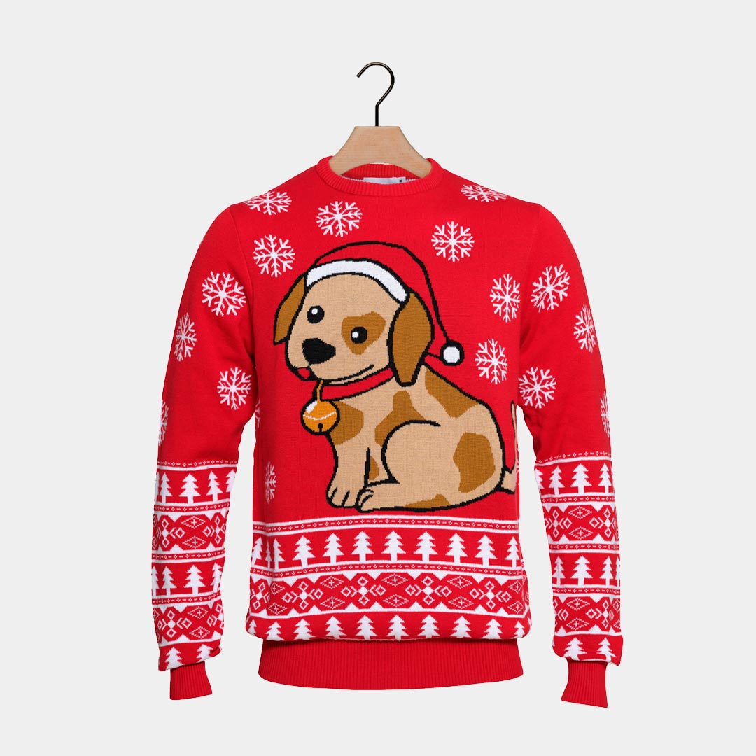 Red Men's Christmas Jumper Puppy