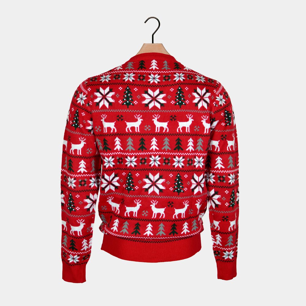 Reindeers, Trees and Polar Star Red Men's Christmas Jumper 