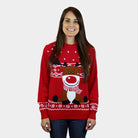 Womens Red Christmas Jumper with Rudolph the Happy Reindeer