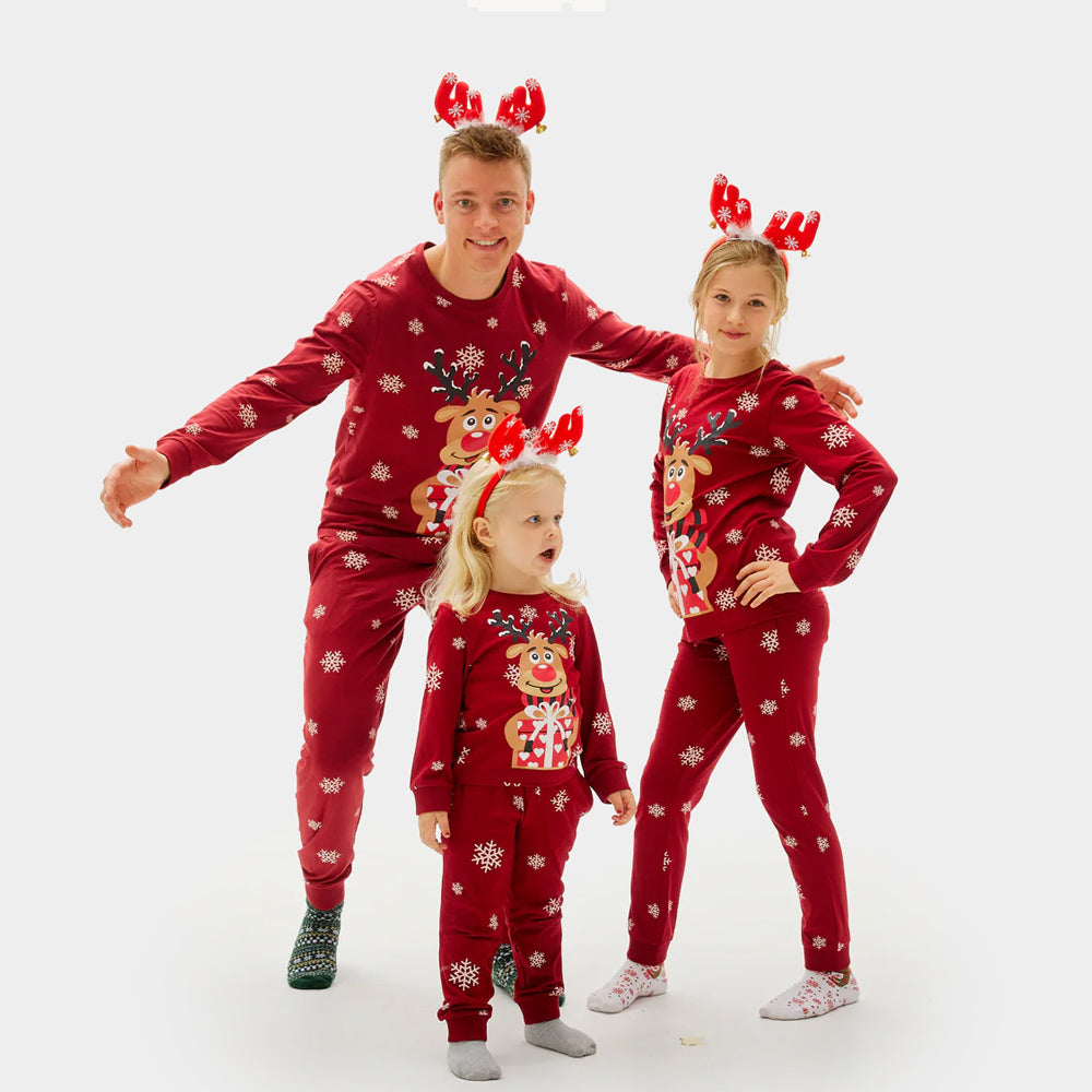 Matching Family Red Organic Cotton Christmas Pyjamas with Rudolph the ...