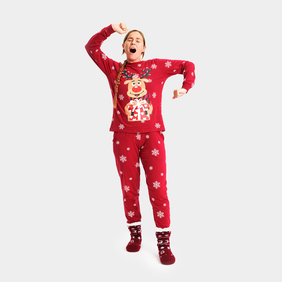 Red Christmas Pyjama for Women with Rudolph the Reindeer