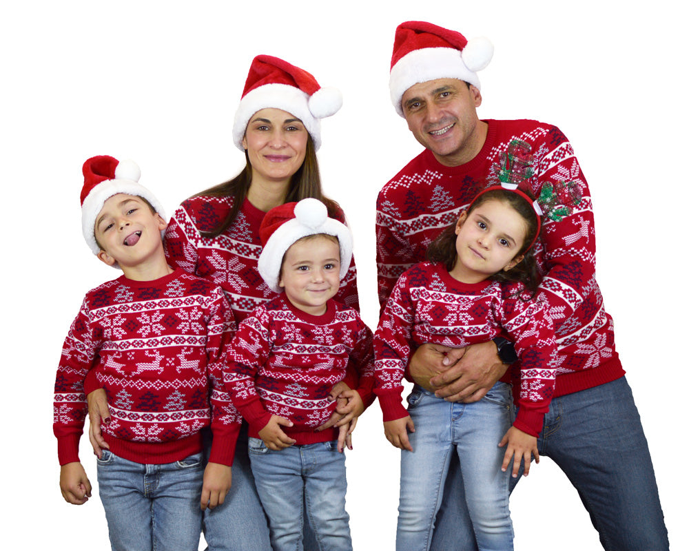 Classic Red Family Christmas Jumper with Polar Stars