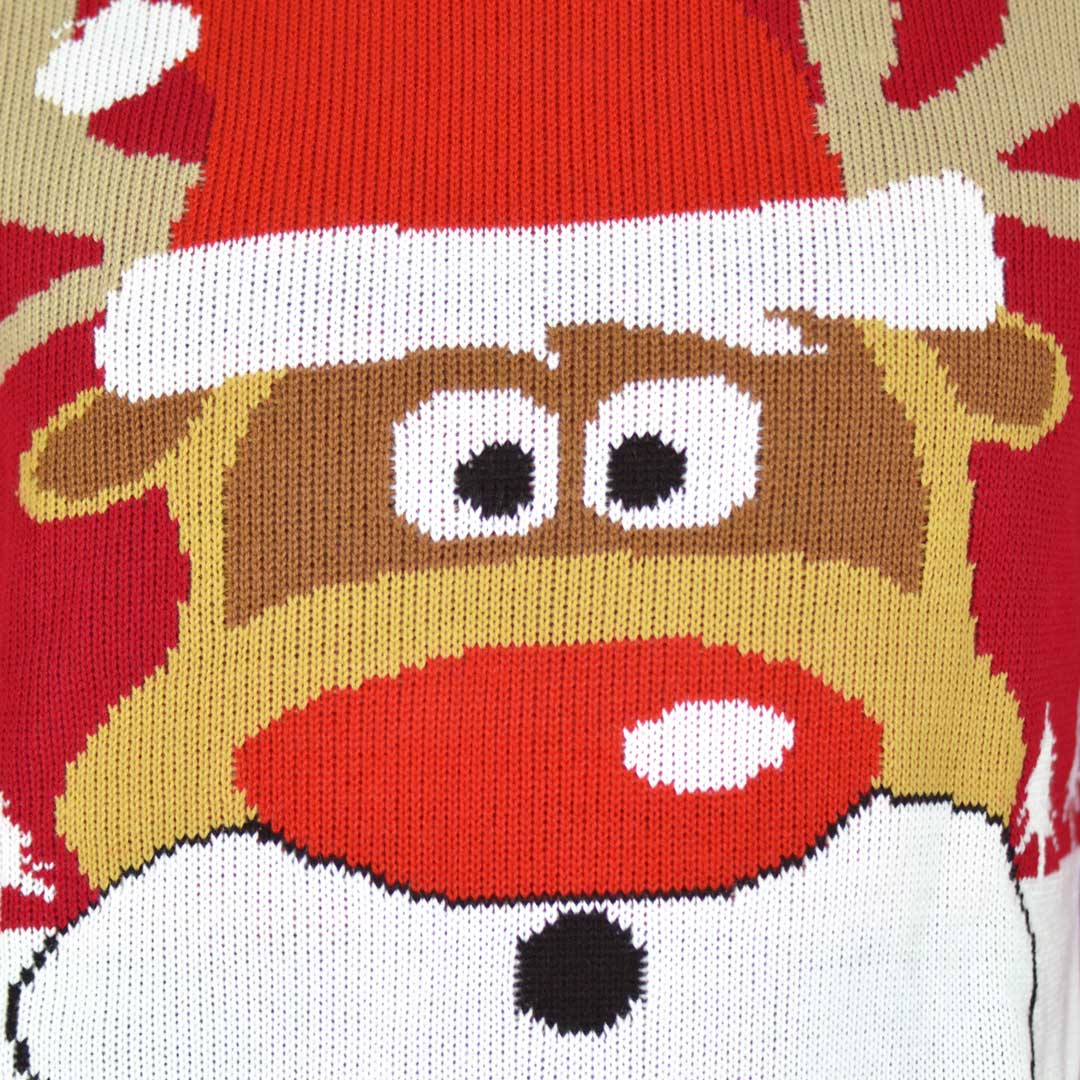 detail Red Couple's Christmas Jumper with Reindeer