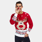 Red Couple's Christmas Jumper with Reindeer and Snow mens