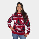 Red Couple's Christmas Jumper with Reindeers and Christmas Trees womens