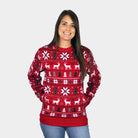 Red Couple's Christmas Jumper with Reindeers, Trees and Polar Star womens