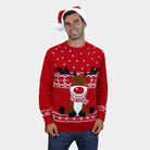 mens Red Couple's Christmas Jumper with Rudolph the Happy Reindeer