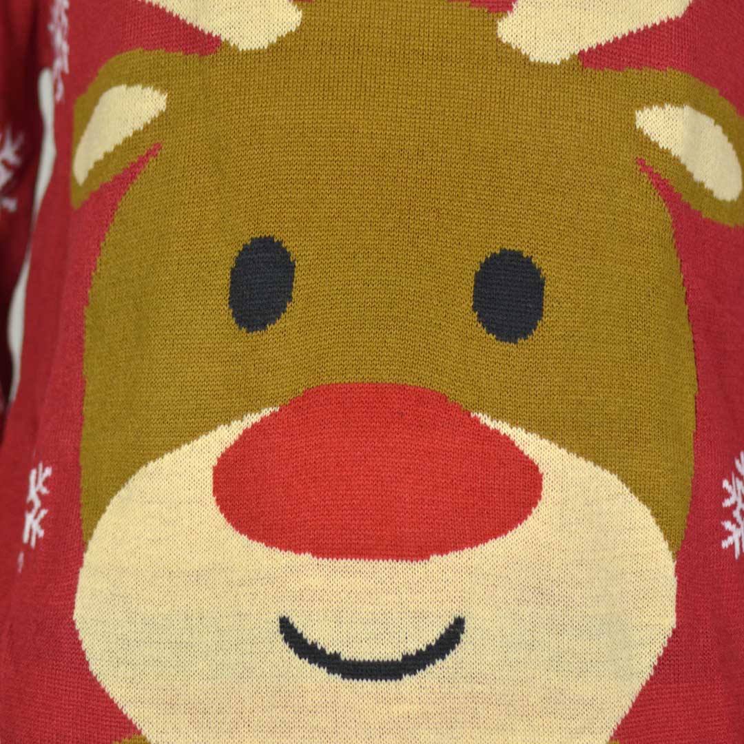 detail Red Couple's Christmas Jumper with Rudolph the Reindeer