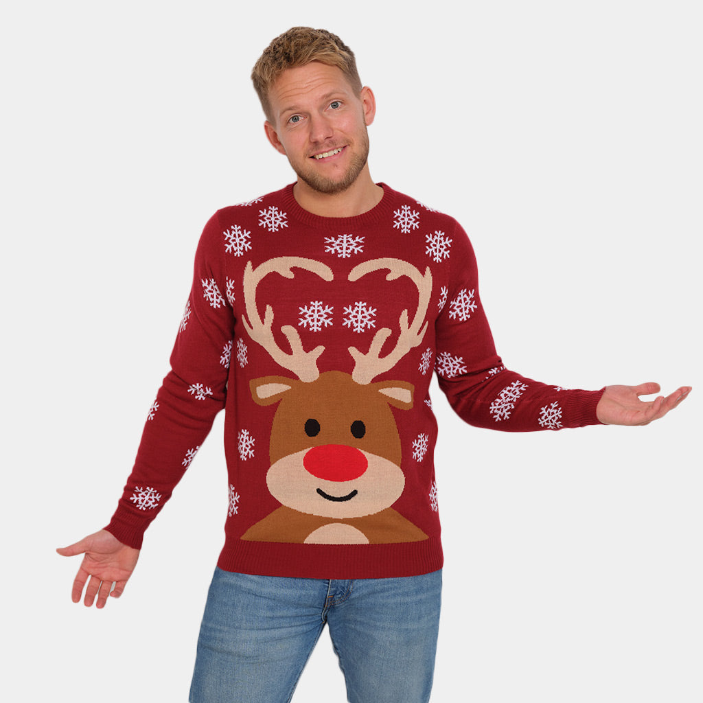 Red Couple's Christmas Jumper with Rudolph the Reindeer mens