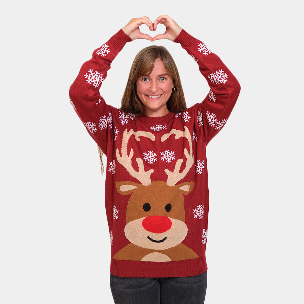 Red Couple's Christmas Jumper with Rudolph the Reindeer womens