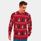 Red Couple's Christmas Jumper with Trees and Snowmens mens