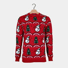 Red Couple's Christmas Jumper with Trees and Snowmens