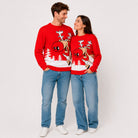 Red Family Christmas Jumper Reindeer with a Beer Couple
