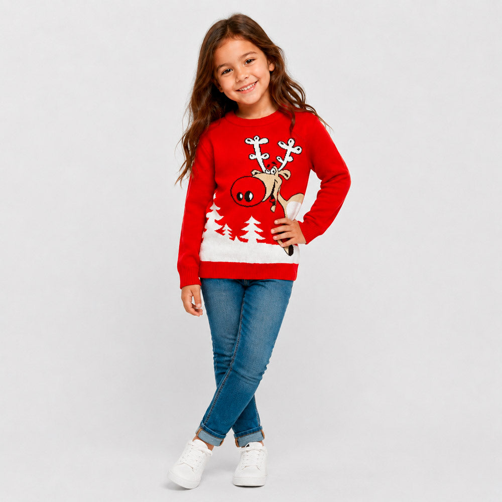 Red Family Christmas Jumper Reindeer with a Beer Girl
