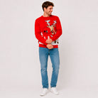 Red Family Christmas Jumper Reindeer with a Beer Men
