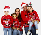 Red Family Christmas Jumper with Rudolph the Happy Reindeer