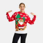 Red Family Christmas Jumper with Santa and Reindeer Greeting Womens