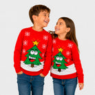 Red Family Christmas Jumper with Smiling Tree Children