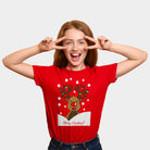 womens Red Family Christmas T-Shirt with Rudolph Reindeer