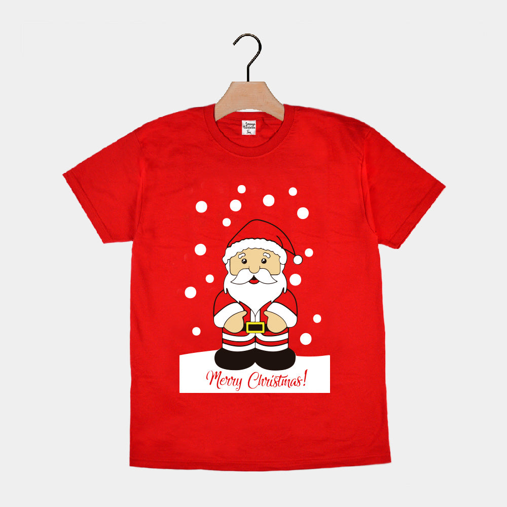 Red Family Christmas T-Shirt with Santa Claus