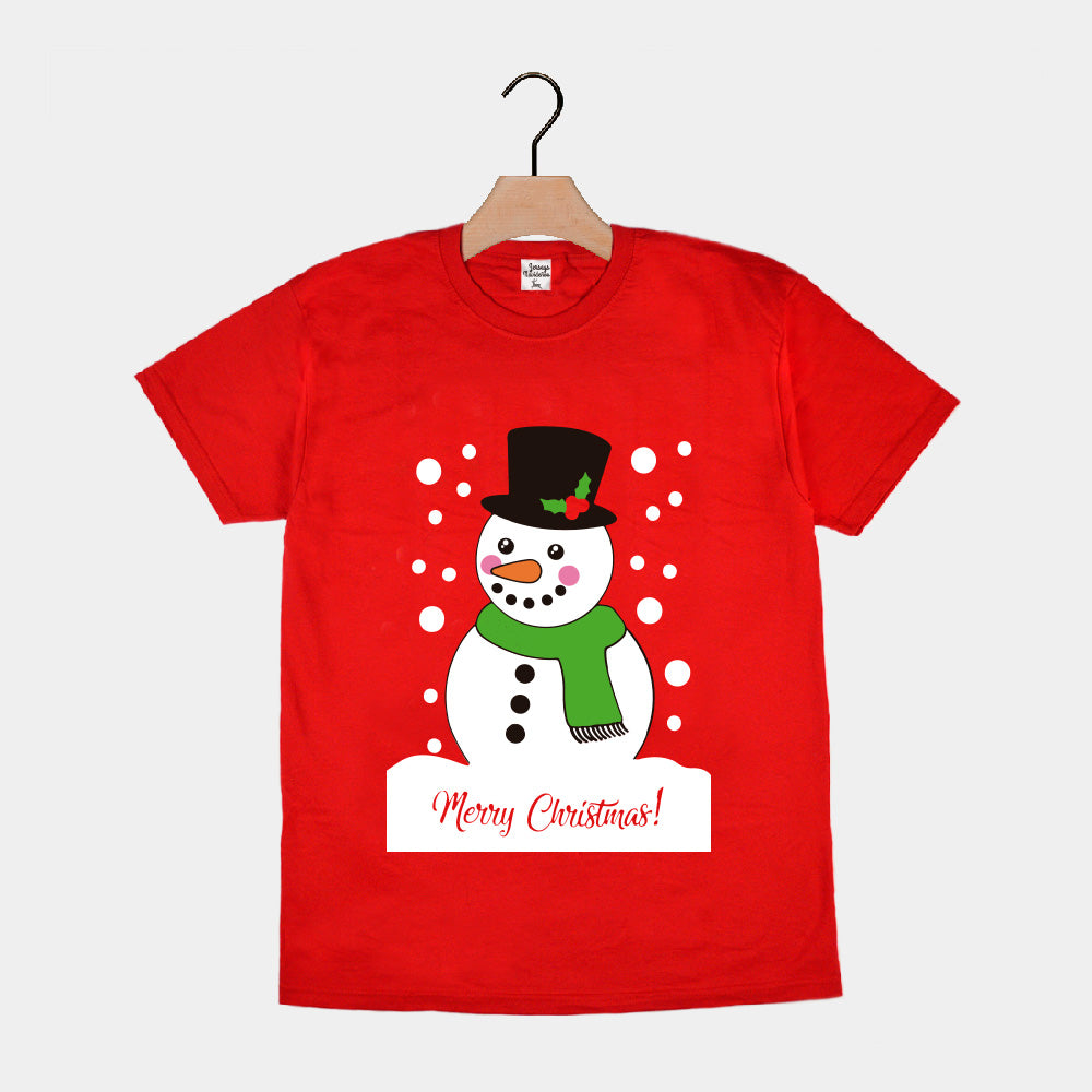 Red Family Christmas T-Shirt with Snowman