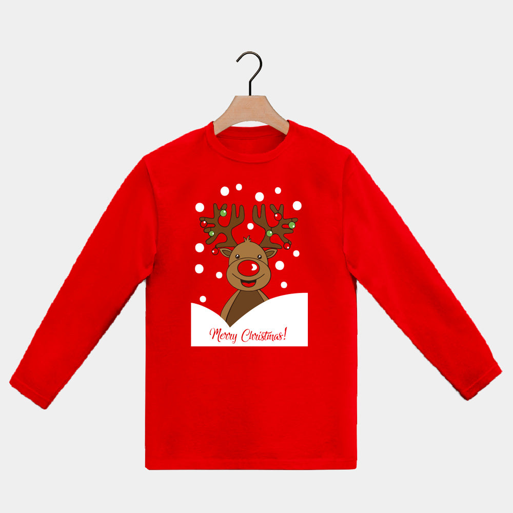 Red long sleeve Family Christmas T-Shirt with Rudolph Reindeer