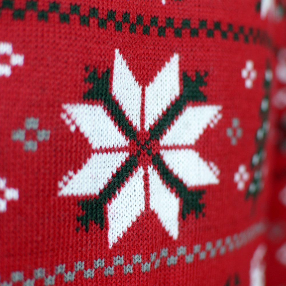 Red Men's Christmas Jumper with Reindeers, Trees and Polar Star detail