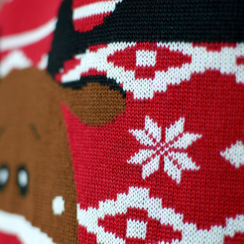 detail Red Men's Christmas Jumper with Rudolph the Happy Reindeer