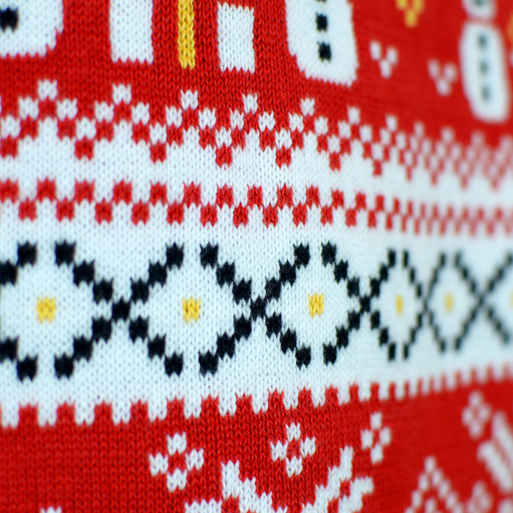 Snowmen and Trees Red Organic Cotton Mens Christmas Jumper 
