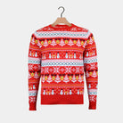 Christmas Red Organic Cotton Mens Jumper Snowmen and Trees
