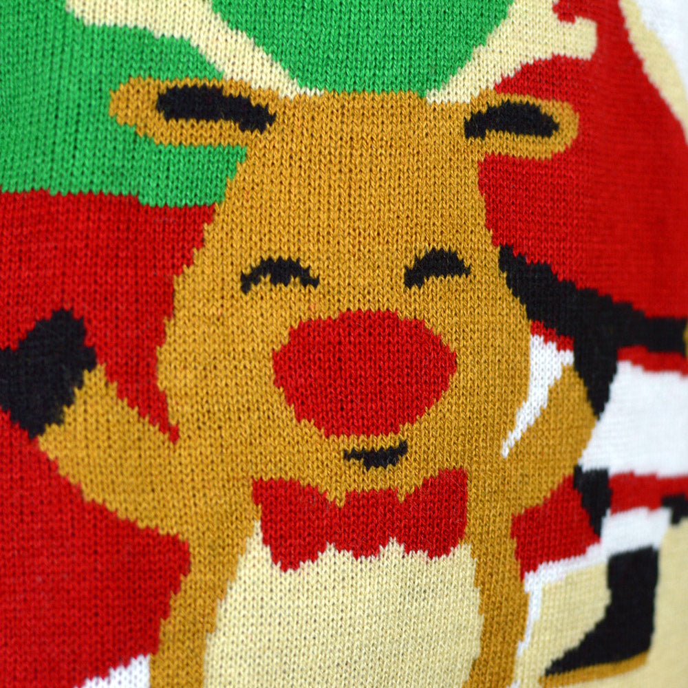 Red Womens Christmas Jumper Santa Reindeer Greeting
