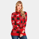 Red Women's Christmas Jumper with Reindeers, Gifts and Trees