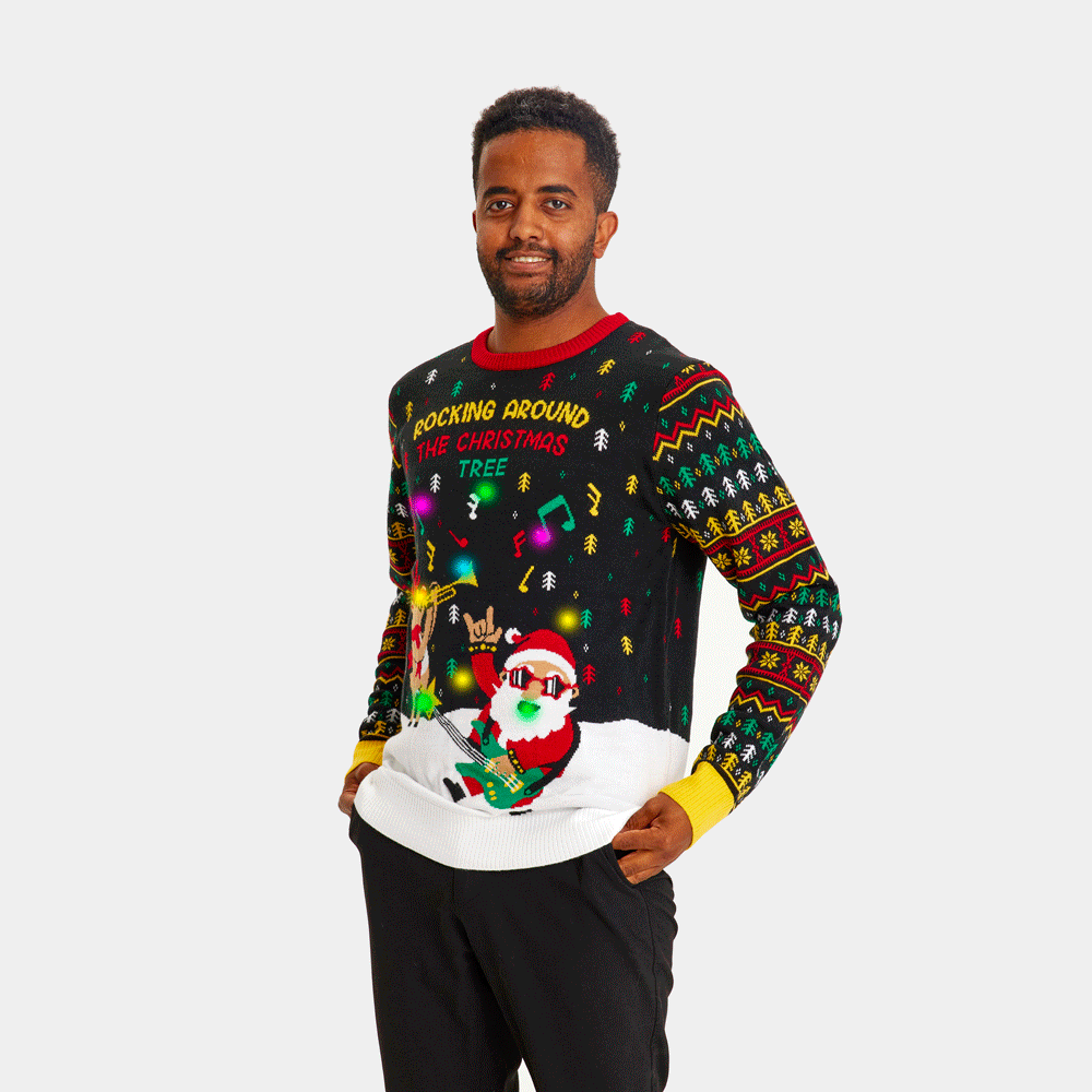 Santa Rocker LED light-up Womens Christmas Jumper Mens
