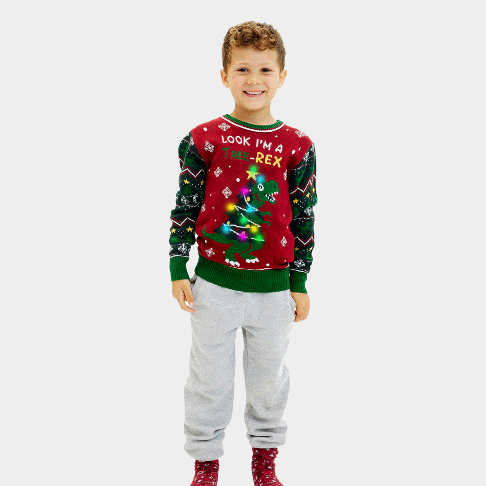 Tree-Rex LED light-up Boys Christmas Jumper
