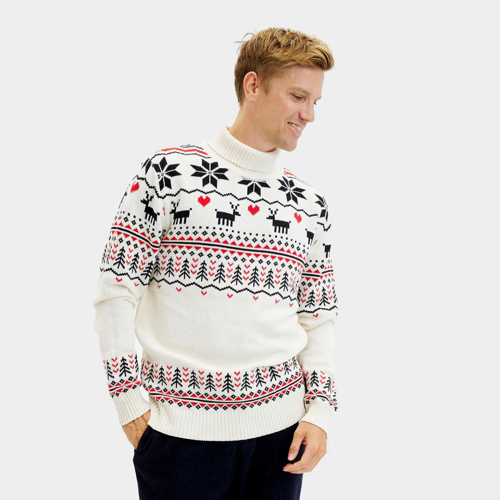 Men's Christmas Jumper Classy Turtleneck Beige Organic Cotton 